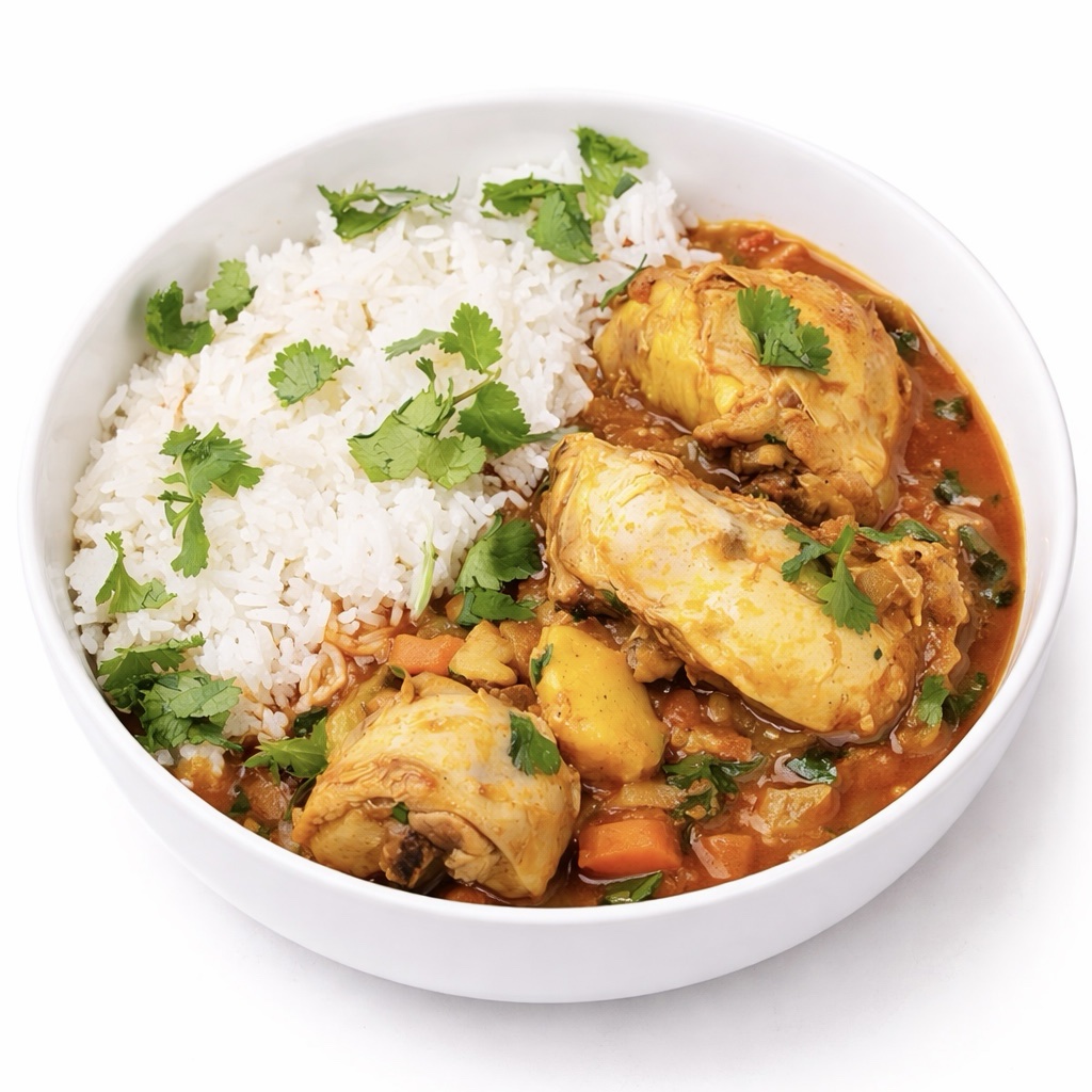 إيدام دجاج مع أرز أبيض